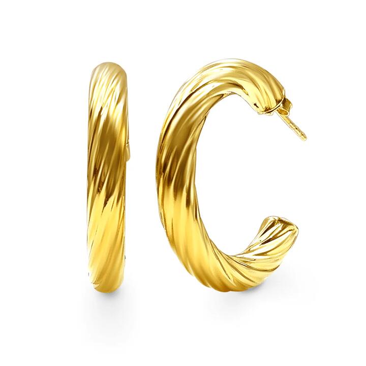 Image of Earrings. Productname: 9kt Yellow Gold Silver Infused Large Twist Chunky Hoop Earrings in Gold colour by brand - Bevilles