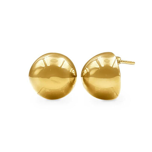 Image of Earrings. Productname: 9kt Yellow Gold Silver Infused Round Dome Stud Earrings in Gold colour by brand - Bevilles