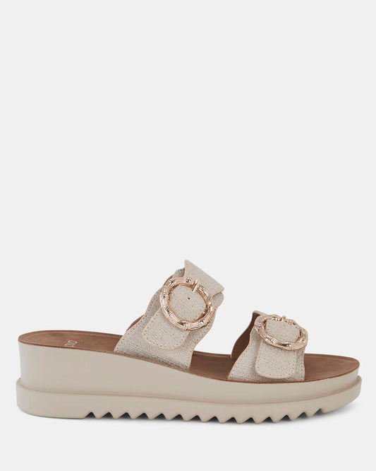 Image of Boots. Product name - Bodie Women's Wedge METALLIC LINEN Novo Wedges in Metallic Linen colour by brand - NOVO