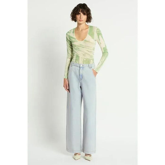 Image of a model wearing Denim. Productname: Momento Vintage Denim Jean in VINTAGE WASH INDIGO colour by brand - sass and bide