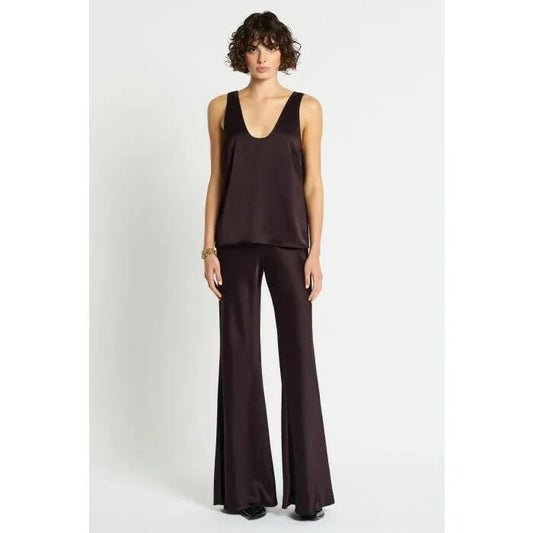 Image of a model wearing Tops. Productname: Xenia Top in AUBERGINE colour by brand - sass and bide