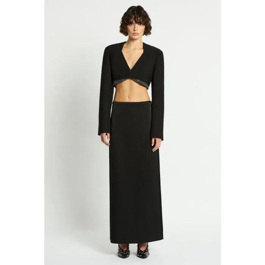 Image of a model wearing Skirts. Productname: Kyoto Skirt in Black colour by brand - sass and bide