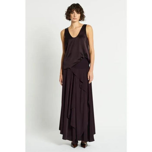 Image of a model wearing Skirts. Productname: Contrast World Skirt in WINE colour by brand - sass and bide