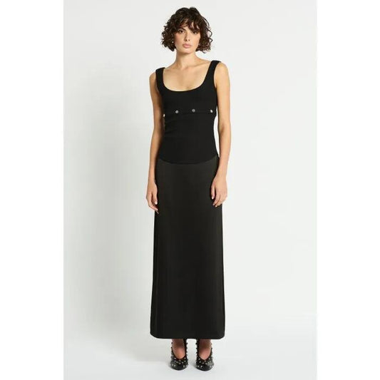 Image of a model wearing Tops. Productname: Studded Tank in Black colour by brand - sass and bide