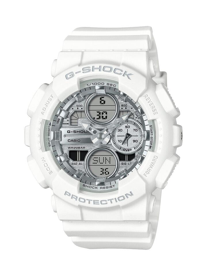 Image of Watches. Product name - Casio G-Shock Analog-Digital Silver and White Watch GMAS140VA-7A in colour by brand - Casio G Shock