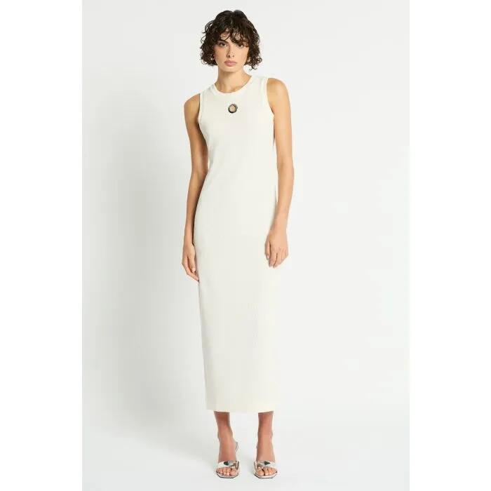 Image of a model wearing Dress. Productname: Detour Rib Dress in Ivory colour by brand - sass and bide
