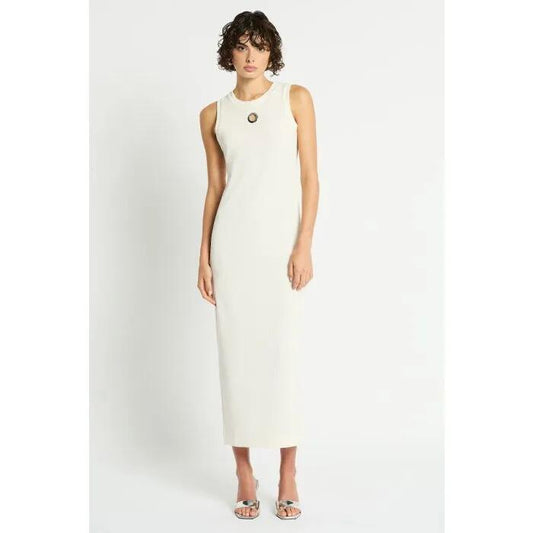 Image of a model wearing Dress. Productname: Detour Rib Dress in Ivory colour by brand - sass and bide