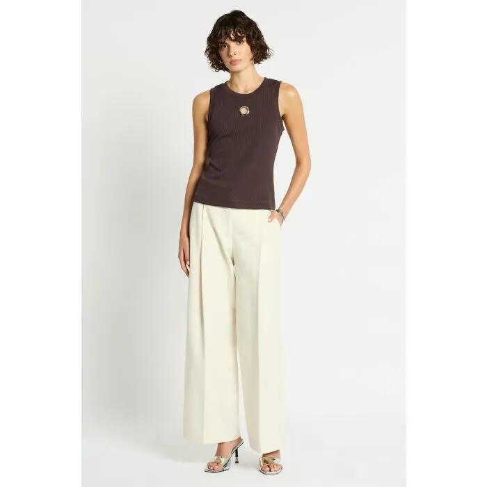 Image of a model wearing Tops. Productname: Detour Tank in CHOC colour by brand - sass and bide