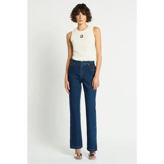 Image of a model wearing Tops. Productname: Detour Tank in Ivory colour by brand - sass and bide