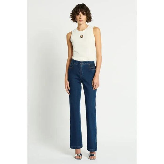Image of a model wearing Tops. Productname: Detour Tank in Ivory colour by brand - sass and bide