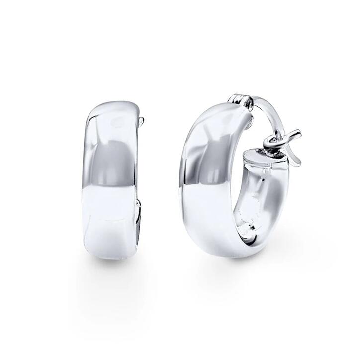 Image of Earrings. Productname: 10mm Half Round Hoop Earrings in Sterling Silver in Silver colour by brand - Bevilles