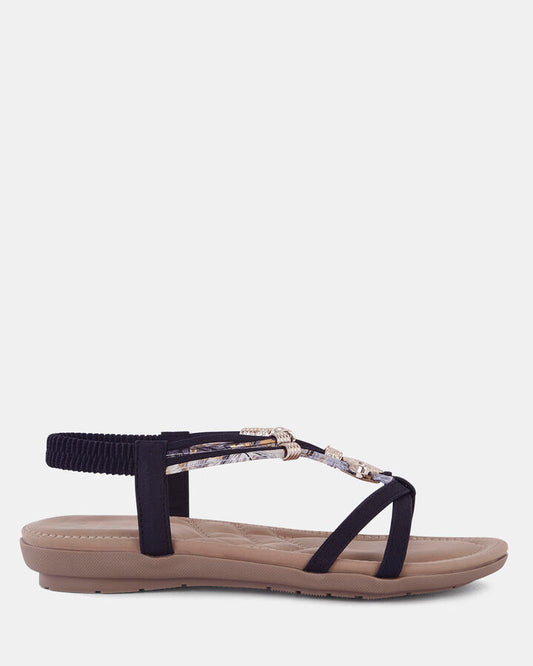 Image of Sandals. Product name - Eldarling Women's Strappy Flat BLACK Novo Sandals in Black colour by brand - NOVO