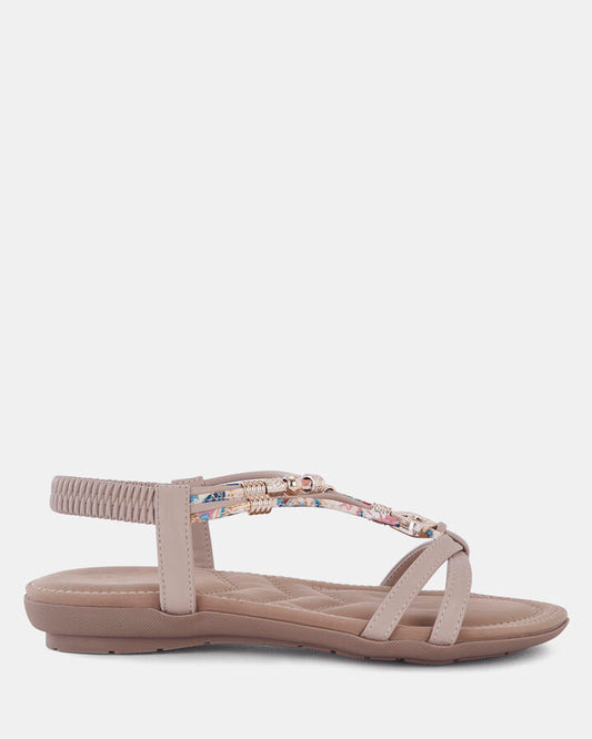 Image of Sandals. Product name - Eldarling Women's Strappy Flat NUDE Novo Sandals in Nude colour by brand - NOVO