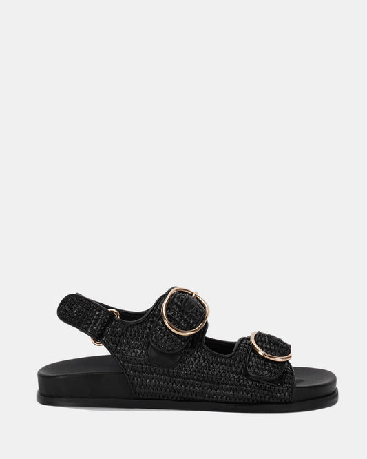 Image of Sandals. Product name - Teri Women's Strappy Flat BLACK RAFFIA Novo Sandals in Black Raffia colour by brand - NOVO