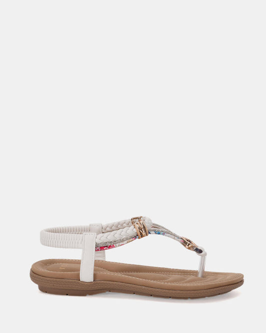 Image of Sandals. Product name - Elsandy Women's Strappy Flat WHITE Novo Sandals in White colour by brand - NOVO
