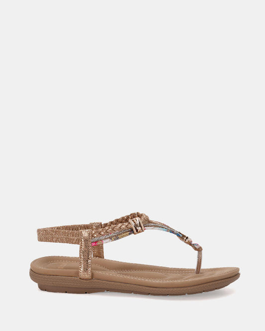 Image of Sandals. Product name - Elsandy Women's Strappy Flat GOLD Novo Sandals in Gold colour by brand - NOVO