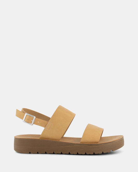 Image of Sandals. Product name - Tamsan Women's Strappy Flat CAMEL Novo Sandals in Camel colour by brand - NOVO