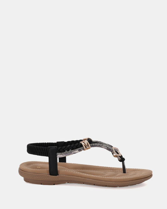 Image of Sandals. Product name - Elsandy Women's Strappy Flat BLACK Novo Sandals in Black colour by brand - NOVO