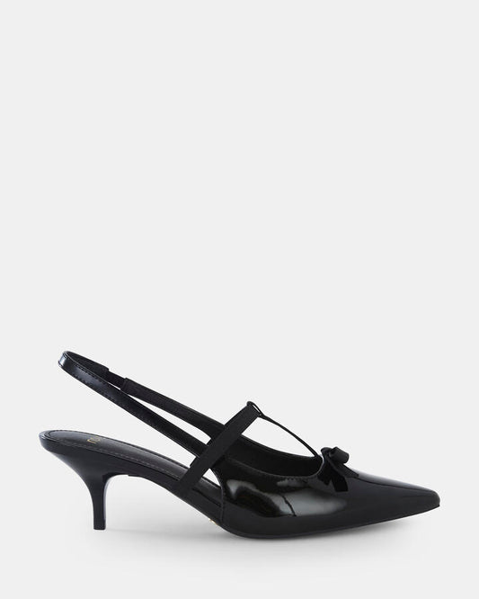 Image of Shoes. Product name - Izan Women's Court Low Heel BLACK Novo Court in Black colour by brand - NOVO