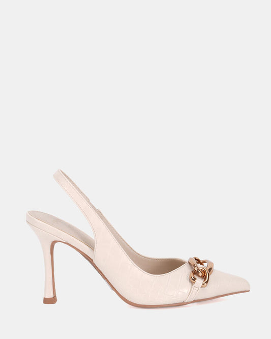 Image of Shoes. Product name - Idalia Women's Court High Heel CREAM CROC Novo Court in Cream Croc colour by brand - NOVO