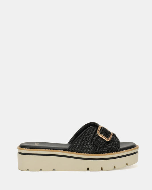 Image of Boots. Product name - Bette Women's Wedge BLACK RAFFIA Novo Wedges in Black Raffia colour by brand - NOVO