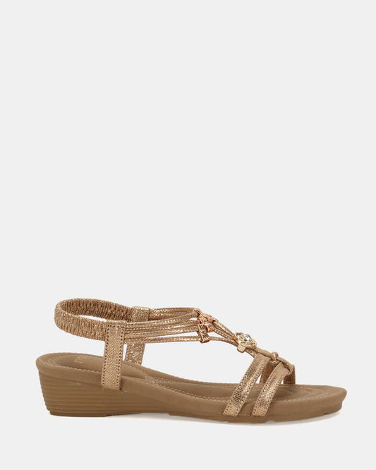 Image of Boots. Product name - Elcanter Women's Wedge GOLD Novo Wedges in Gold colour by brand - NOVO