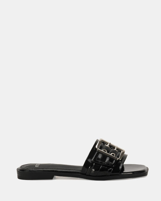 Image of Sandals. Product name - Zendit Women's Fast Fashion Black Patent Novo Sandals in Black Patent colour by brand - NOVO
