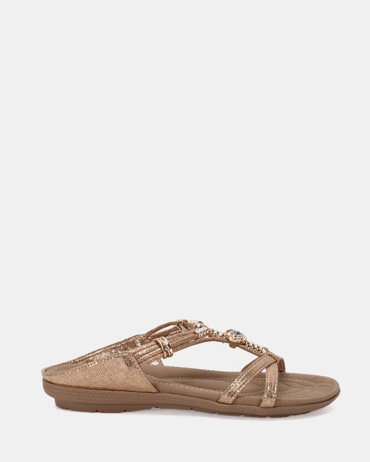 Image of Sandals. Product name - Elgreen Women's Thongs GOLD Novo Thongs in Gold colour by brand - NOVO