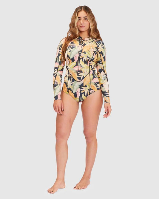 Image of a model wearing Tops. Product name - Billabong Womens Salty Dayz Light Long Sleeve Springsuit Jungle Night in Jungle Night colour by brand - Billabong