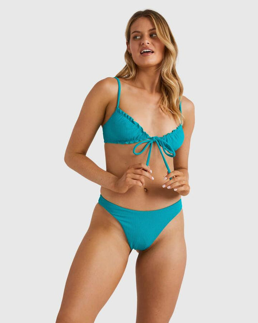 Image of a model wearing Tops. Productname: Billabong - Womens Sunrays Cara Frilled Bralette Bikini Top - Tropicool - in Tropicool colour by brand - Billabong