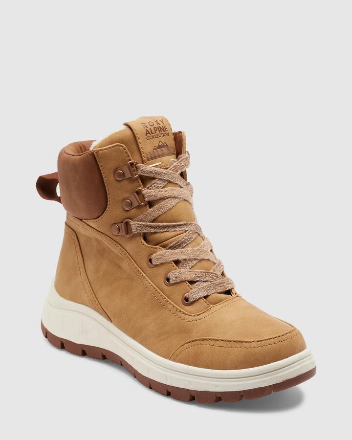 Image of Shoes. Product name - Roxy Womens Karmel Lace-Up Boots Tan in Tan colour by brand - Roxy