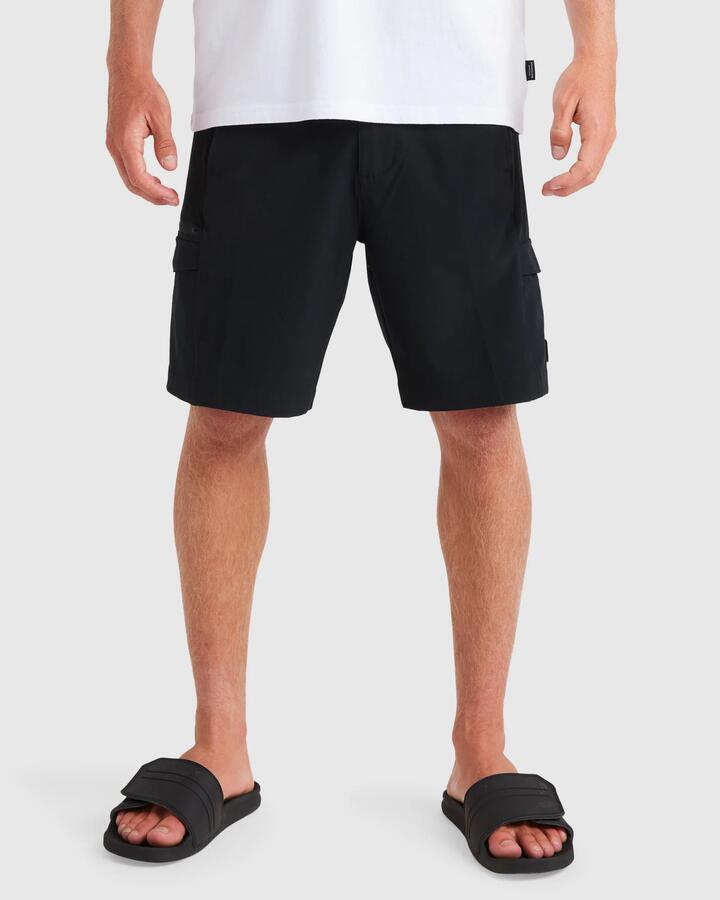 Image of a model wearing Shorts. Product name - Quiksilver Mens Chopper Amphibian 19" Hybrid Shorts Black in Black colour by brand - Quiksilver