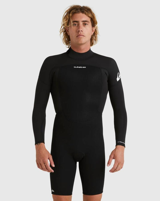 Image of a model wearing Tops. Productname: Quiksilver - Mens 2/2Mm Prologue Back Zip Springsuit - Black - in Black colour by brand - Quiksilver
