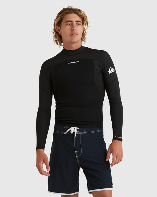 Image of a model wearing Tops. Productname: Quiksilver - Mens 1Mm Prologue Long Sleeve Wetsuit Top - Black - in Black colour by brand - Quiksilver