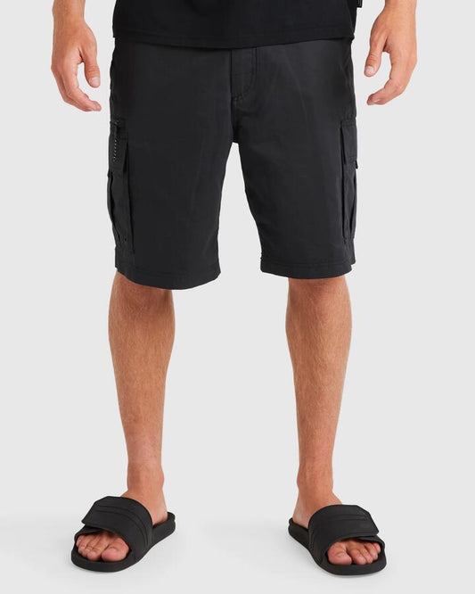 Image of a model wearing Shorts. Productname: Quiksilver - Mens Maldive Atoll 20" Cargo Shorts - Black - in Black colour by brand - Quiksilver