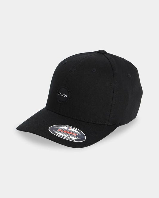 Image of Hats. Product name - RVCA Mens Mini Motors Flexfit Cap Black in Black colour by brand - RVCA