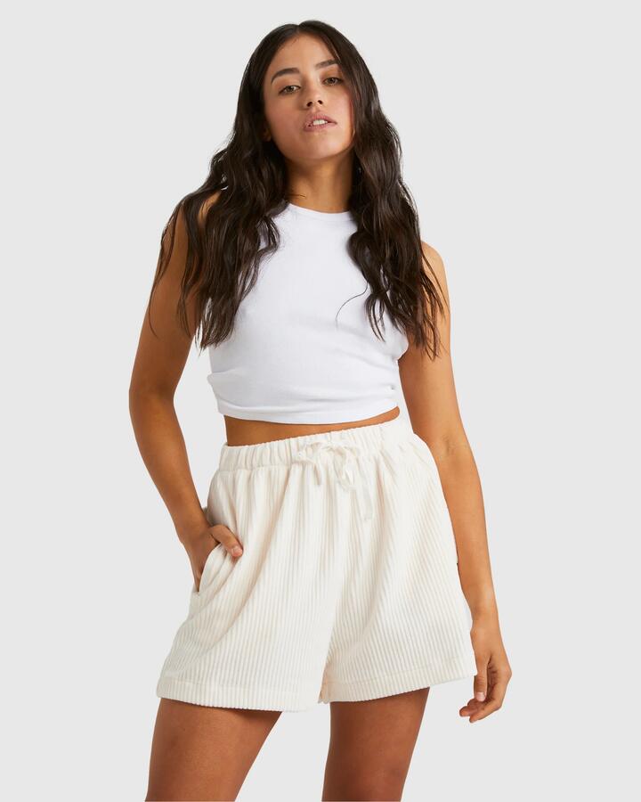 Image of a model wearing Shorts. Product name - Billabong Womens Good Day 2 Elastic Waist Shorts Salt Crystal in Salt Crystal colour by brand - Billabong