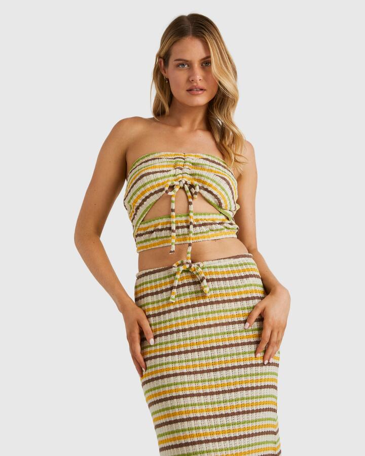 Image of a model wearing Tops. Productname: Billabong - Womens Peak Hour Crop Top - Multi - in Multi colour by brand - Billabong