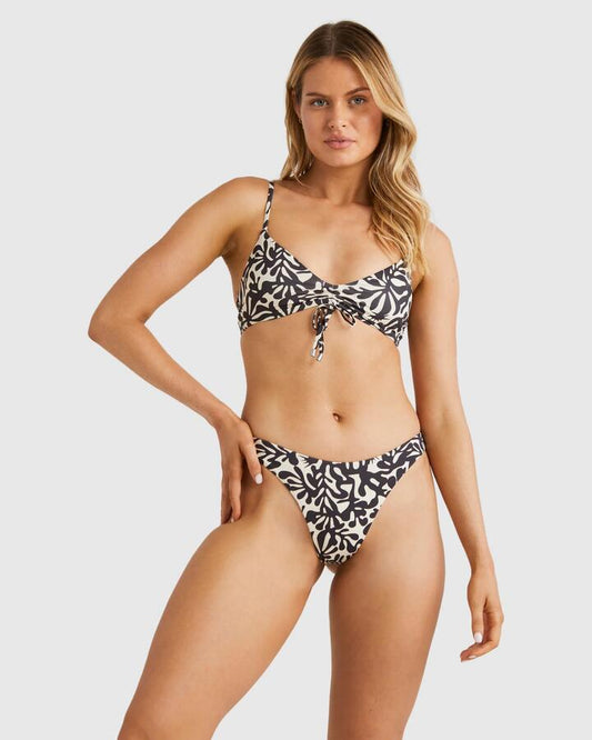 Image of a model wearing Tops. Product name - Billabong Womens Palm Grove Sami Bralette Bikini Top Off Black in Off Black colour by brand - Billabong