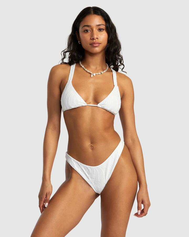 Image of Swimwear. Productname: RVCA - Womens Palm Grooves Medium French Bikini Bottom - Whisper White - in Whisper White colour by brand - RVCA