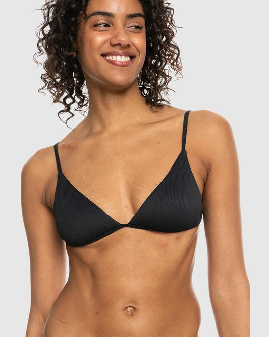 Image of Swimwear. Productname: Roxy - Womens Rib Roxy Love The Quiver Tri Bikini Top - Anthracite - in Anthracite colour by brand - Roxy
