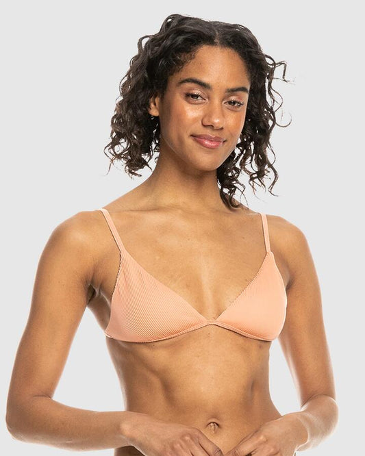 Image of Swimwear. Productname: Roxy - Womens Rib Roxy Love The Quiver Tri Bikini Top - Salmon - in Salmon colour by brand - Roxy