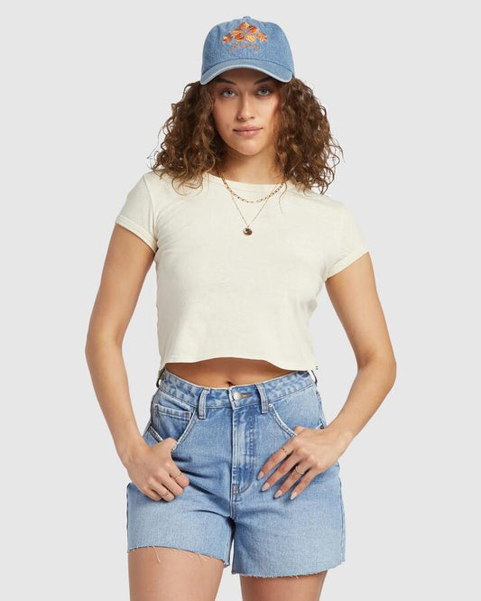 Image of a model wearing Tops. Productname: Billabong - Womens Daily T-Shirt - White Cap - in White Cap colour by brand - Billabong