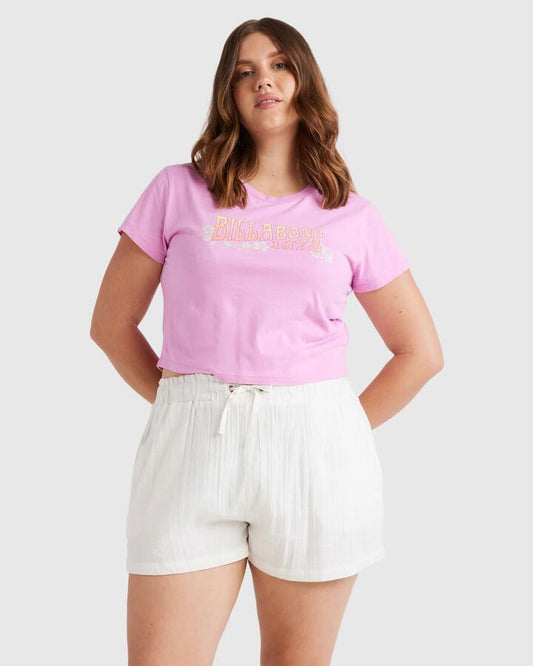 Image of a model wearing Shorts. Productname: Billabong - Womens Remy Eco Elastic Waist Shorts - Salt Crystal - in Salt Crystal colour by brand - Billabong