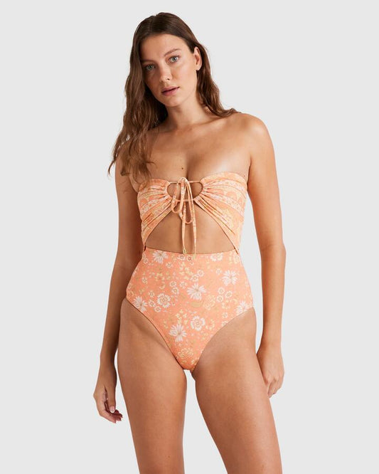 Image of Swimwear. Product name - Billabong Womens In Dream Space Drew One Piece Swimsuit Sweet Papaya in Sweet Papaya colour by brand - Billabong