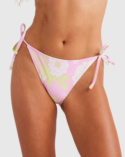 Image of Swimwear. Productname: Roxy Womens Hollow Trees Tie-Side Bikini Bottom Prism Pink Hollow Tree - in Prism Pink Hollow Tree colour by brand - Roxy