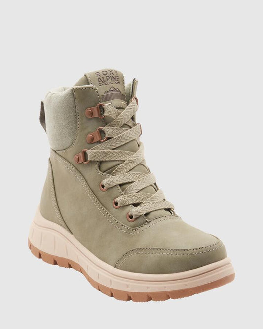 Image of Shoes. Product name - Roxy Womens Karmel Lace-Up Boots Olive Green in Olive Green colour by brand - Roxy