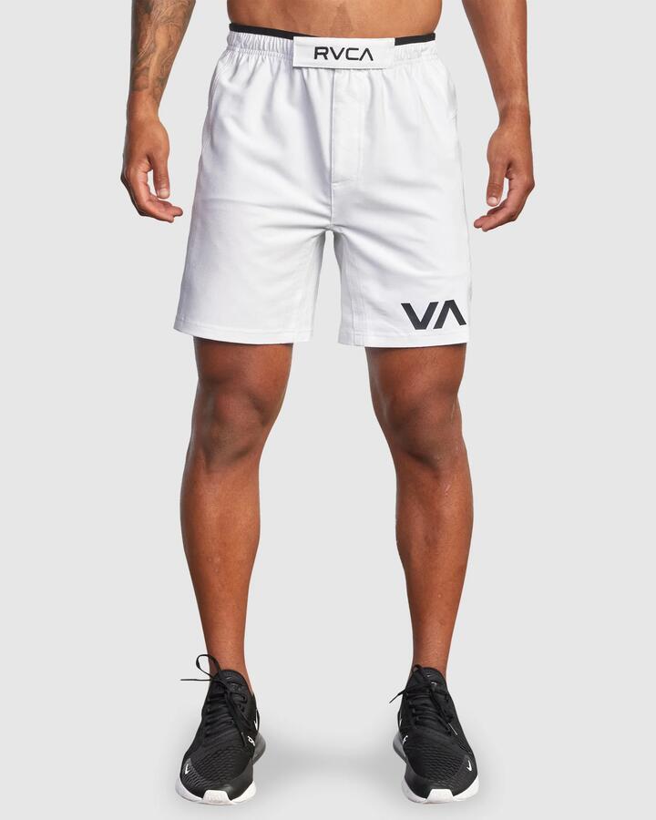Image of a model wearing Shorts. Product name - RVCA Mens Grappler Performance Shorts White in White colour by brand - RVCA