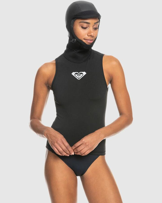 Image of Coats & Jackets. Productname: Roxy - Womens 2Mm Swell Series Hooded Wetsuit Vest - True Black - in True Black colour by brand - Roxy