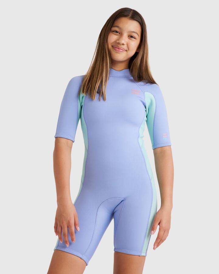 Image of Swimwear. Product name - Billabong Girls 6-14 2/2 Foil Back Zip Springsuit Cosmic Blue in Cosmic Blue colour by brand - Billabong